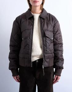 Укороченная куртка-бомбер Topshop с воротником-стойкой шоколадного цвета