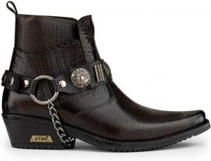 Мужские настоящие кожаные готические ковбойские ботинки на щиколотку с цепочкой, западным каблуком Кубан и для танцев Infinity Leather, коричневый