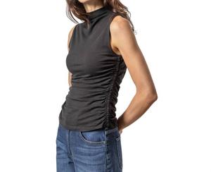 Майка с воротником-стойкой, черная, с присборенной горловиной Lilla P