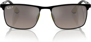 Женские прямоугольные солнцезащитные очки Ray-Ban RB3726M из коллекции Scuderia Ferrari, Matte Black on Black/Grey Gradient Grey Mirrored Polarized