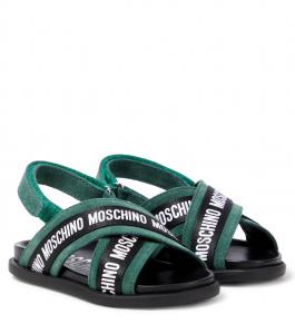 Кожаные сандалии с логотипом Moschino Kids, зеленый