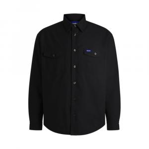 Утепленная рубашка свободного кроя из оксфордского хлопка HUGO, черный