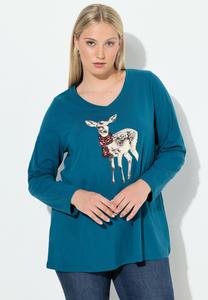 Топ Ulla Popken V-AUSSCHNITT LANGARM, Petrol/Teal