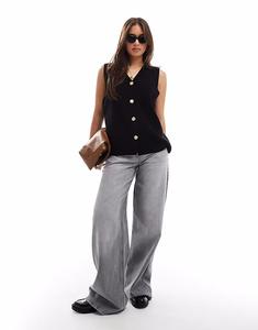 Жилет ASOS DESIGN удлиненный, свободного кроя, с золотыми пуговицами черного цвета