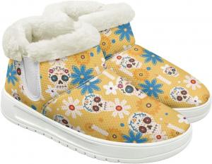 Зимние ботинки с противоскользящей подошвой для женщин, с утеплителем и флисовой подкладкой, пушистые ботильоны, комфортные для щиколотки Cugasmaru, Skull Flower