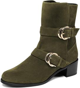 Женские ботильоны YDN с комфортным блок-каблуком, ремешками с пряжками, закрытым круглым носком и боковой молнией, обувь для прогулок, на осень и зиму, размеры 4-15 US, Green