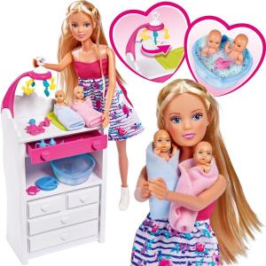 Комплект: кукла Штеффи беременная двойней, 2 малыша, детский, комод + аксессуары для ухода. Simba