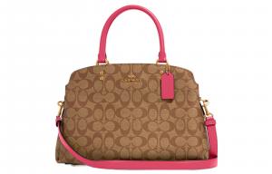 Сумка через плечо Lillie Canvas With Leather на одно плечо, большая, женская, цвета хаки и розово-красная COACH