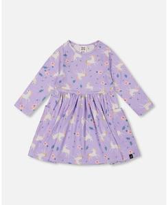 Детское трикотажное платье с карманами, сиреневый с принтом единорога - для малышей/детей Deux par Deux, Lilac unicorn print