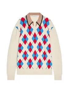 Свитер с воротником и аргyle-узором Dries Van Noten, белый