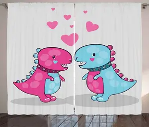 Штора ABAKUHAUS "Динозавр в деревенском стиле", "Сердца влюбленных", универсальная тесьма для гостиной с петлями и крючками, 280 x 175 см, светло-серо-голубой Abakuhaus