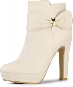 Ботильоны Allegra K для женщин с массивными высокими каблуками, платформой и декором в виде банта, Beige
