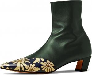 Женские стильные ботильоны с цветочным принтом, заостренным носком и низким грубым каблуком, на каждый день, размеры 4-16 US Wansseny, Green