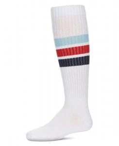 Детские высокие носки с тремя полосками для девочек MeMoi, White multi