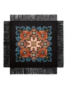 Двусторонний шарф с бахромой и цветочным принтом La Doublej, черный