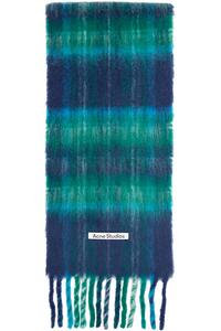 Acne Studios Клетчатый шарф из мохера темно-синего и зеленого цвета