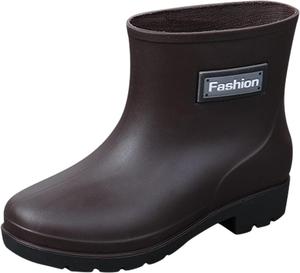 Женские резиновые сапоги водонепроницаемые с широким голенищем, короткие легкие сапоги от дождя, противоскользящие садовые ботинки, ботильоны до щиколотки, удобные резиновые сапоги без застежки Generic, Brown