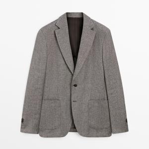 Блейзер Massimo Dutti Tailored Linen Blend Herringbone, серый меланж