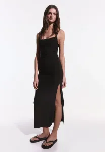 Платье-Миди с присборенными бретелями Bershka, Black