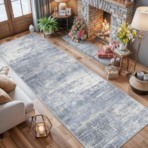 Ковровая дорожка Hy Hao Yun Lai Abstract для гостиной, 79х366 см, синий/слоновая кость