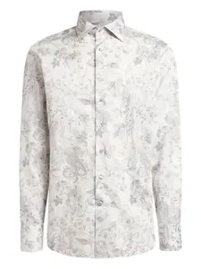 Сатиновая рубашка из хлопка с мотивом флоры и фауны Etro, белый