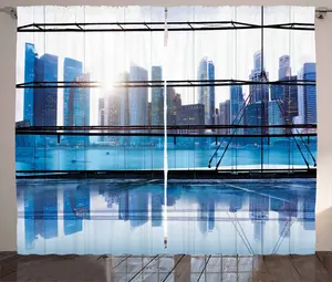 Штора ABAKUHAUS "Городской пейзаж в деревенском стиле", вид на небоскребы, универсальная ленточная штора для гостиной с петлями и крючками, 280 x 225 см, светло-голубой, белый и черный Abakuhaus