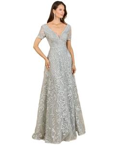 Женское кружевное платье А-силуэта с короткими рукавами и V-образным вырезом Lara, Dusty blue