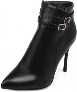 Женские модные ботильоны VOKLIN на высоком каблуке с заостренным носком, пряжкой и молнией, элегантные короткие ботинки, Black-Velvet Lined