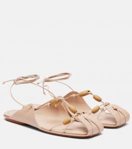 Бисерные кожаные сандалии Farm Rio, Blush Pink