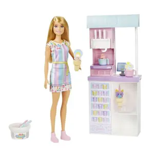 Детская кукла Barbie Ice Cream Shop Playset And Accessories Doll, мультиколор