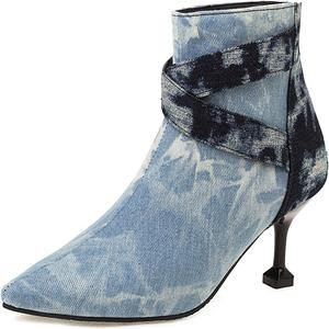 Стильные женские ботильоны с заостренным носком и каблуком-стилетом Renessmi, Light-Blue 4