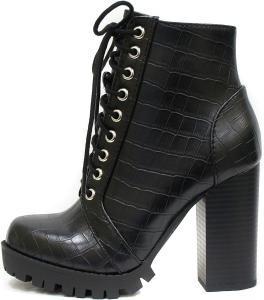 Soda Chalet - модные ботильоны в военном стиле на шнуровке с каблуком и боковой молнией, Black (Crocodile)