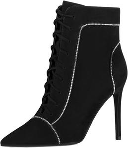Женские ботильоны FYS с заостренным носком, шнуровкой, на высоком каблуке-стилетто, с короткой посадкой, со стразами и декоративной отделкой, для осени и зимы, размеры US 4-16, Black