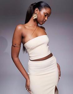 Укороченный топ на бретельках с прямым вырезом в цвете «камень» Vesper