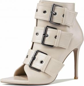Женские ботильоны с открытым носком, сандалии на шпильке, ботильоны на высоком каблуке, сандалии с металлической пряжкой и боковой молнией, сексуальная обувь для танцев WRFCZGF, Beige