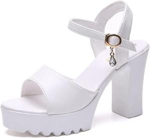 Женские туфли Yiozoi с открытым носком, высокой толстой шпилькой и ремешком на щиколотке, с антискользящей толстой платформой, классические туфли для повседневной носки, White