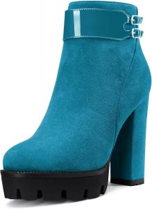 Женские Ботильоны Castamere на Платформе с Толстой Подошвой и Высоким Каблуком, Закрытые с Круглым Носком, С Молнией, Короткие Классические Ботинки, Blue A