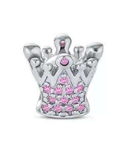 Европейский браслет с подвеской в виде короны принцессы королевы розового цвета с кристаллами фуксии Bling Jewelry, pink