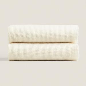 Плед Zara Home Waffle-knit Wool, кремовый