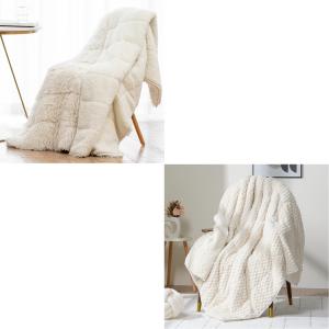 Утяжеленное одеяло 122х183 см, 6,8 кг, Wemore, Shaggy Long Fur, искусственный мех, с жаккардовым флисом, Cream White