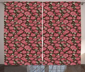 Штора ABAKUHAUS Vintage Rose Rustic, цветы натурального тона, универсальная ленточная штора для гостиной с петлями и крючками, 280 x 225 см, цвет: темно-серый, нежно-рубиновый Abakuhaus