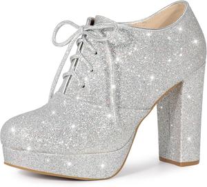 Женские ботильоны Perphy с блестками на платформе и массивном каблуке, с шнуровкой, Silver
