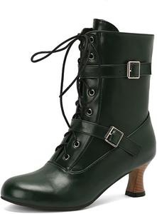 Женские ботильоны Ретро рыцарские с круглым носком, обувь с пряжками, модные женские ботинки, косплей, туфли на высоком каблуке Glglgege, Green