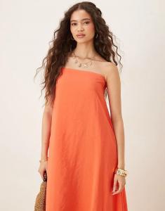 Длинное платье-бандо из купро ASOS DESIGN красного цвета