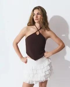 Топ для женщин из трикотажа с воротником-холтер Brownie, коричневый