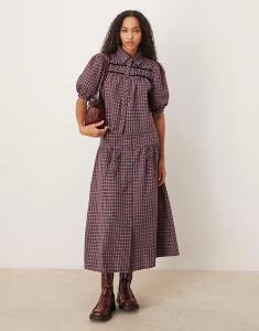 Гламурная юбка макси с заниженной талией в бордово-черно-белую клетку Glamorous