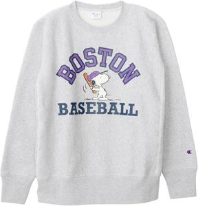 Мужская толстовка Champion с длинным рукавом, плотность ткани 11,5 унций, свободного кроя, с графическим принтом Peanuts, обратным плетением и круглым вырезом, серебристо-серый