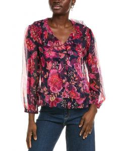 Джонни Вас Пети Кико Шелковая блузка Johnny Was, красный