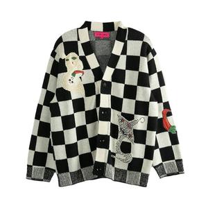 Кардиган The Elder Statesman Nora Lite Creatures Cardigan, Black/Natural Check