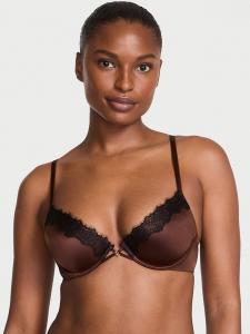 Гладкий бюстгальтер-полуторка с глубоким вырезом и легкой подкладкой, отделанный кружевом Very Sexy, lace trim ganache